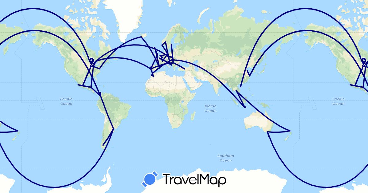 TravelMap itinerary: driving in Argentina, Australia, Belgium, Belize, Canada, Switzerland, China, Colombia, Czech Republic, Germany, Spain, France, United Kingdom, Croatia, Hungary, Indonesia, Iceland, Cambodia, Luxembourg, Morocco, Mexico, Norway, New Zealand, Portugal, Serbia, Sweden, Turkey, United States (Africa, Asia, Europe, North America, Oceania, South America)