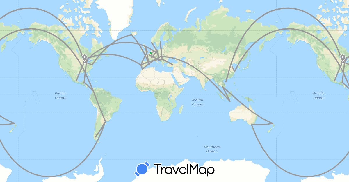 TravelMap itinerary: driving, bus, plane in Argentina, Australia, Belgium, Belize, Canada, Switzerland, China, Colombia, Czech Republic, Germany, Spain, France, United Kingdom, Croatia, Hungary, Indonesia, Iceland, Cambodia, Luxembourg, Morocco, Mexico, Norway, New Zealand, Portugal, Serbia, Sweden, Turkey, United States (Africa, Asia, Europe, North America, Oceania, South America)